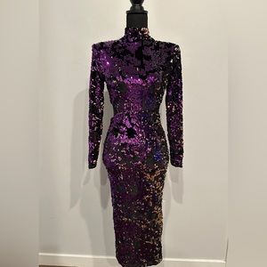 JLuxLqbel Purple Sequin Midi Dress Sz S (Hard to Find)